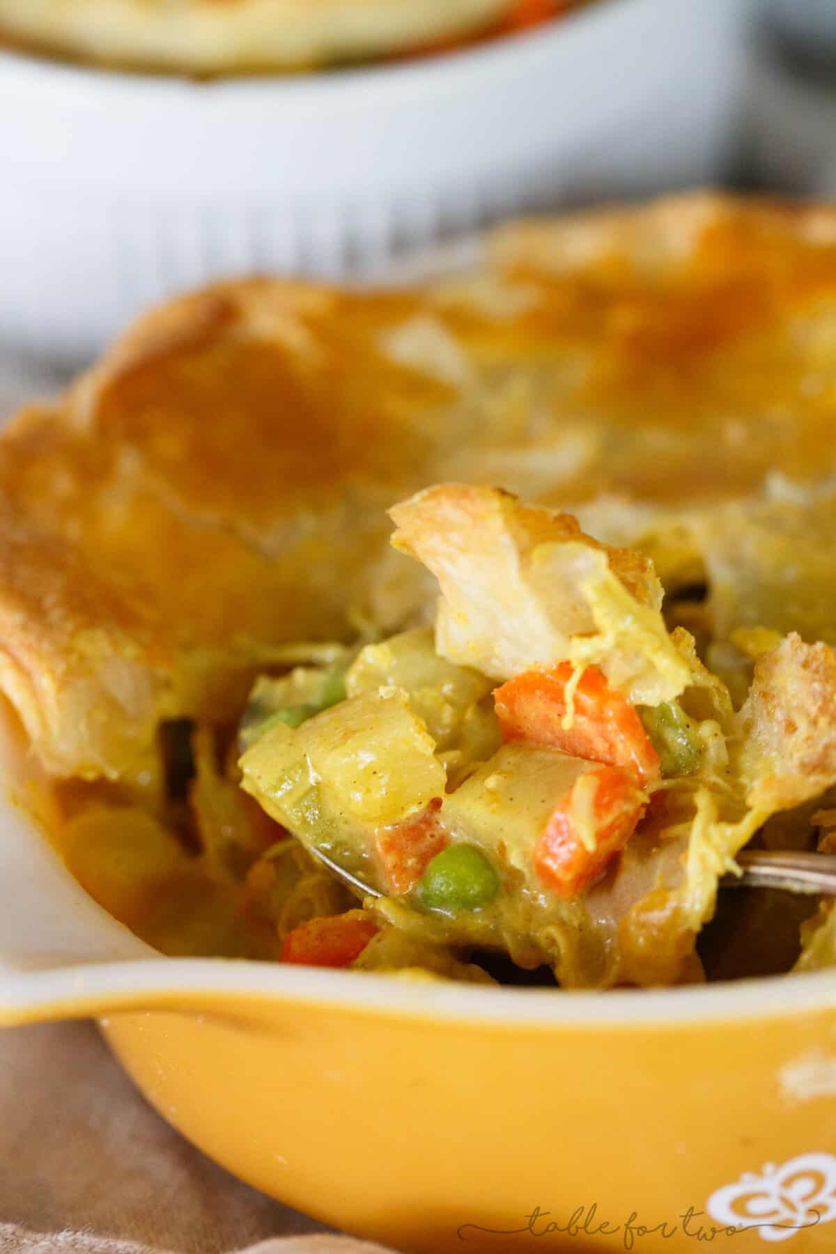 Curry turkey pot pie is a unique and flavorful approach to using up turkey from Thanksgiving leftovers! The spice and overall taste of this pot pie will have you loving all the leftovers!