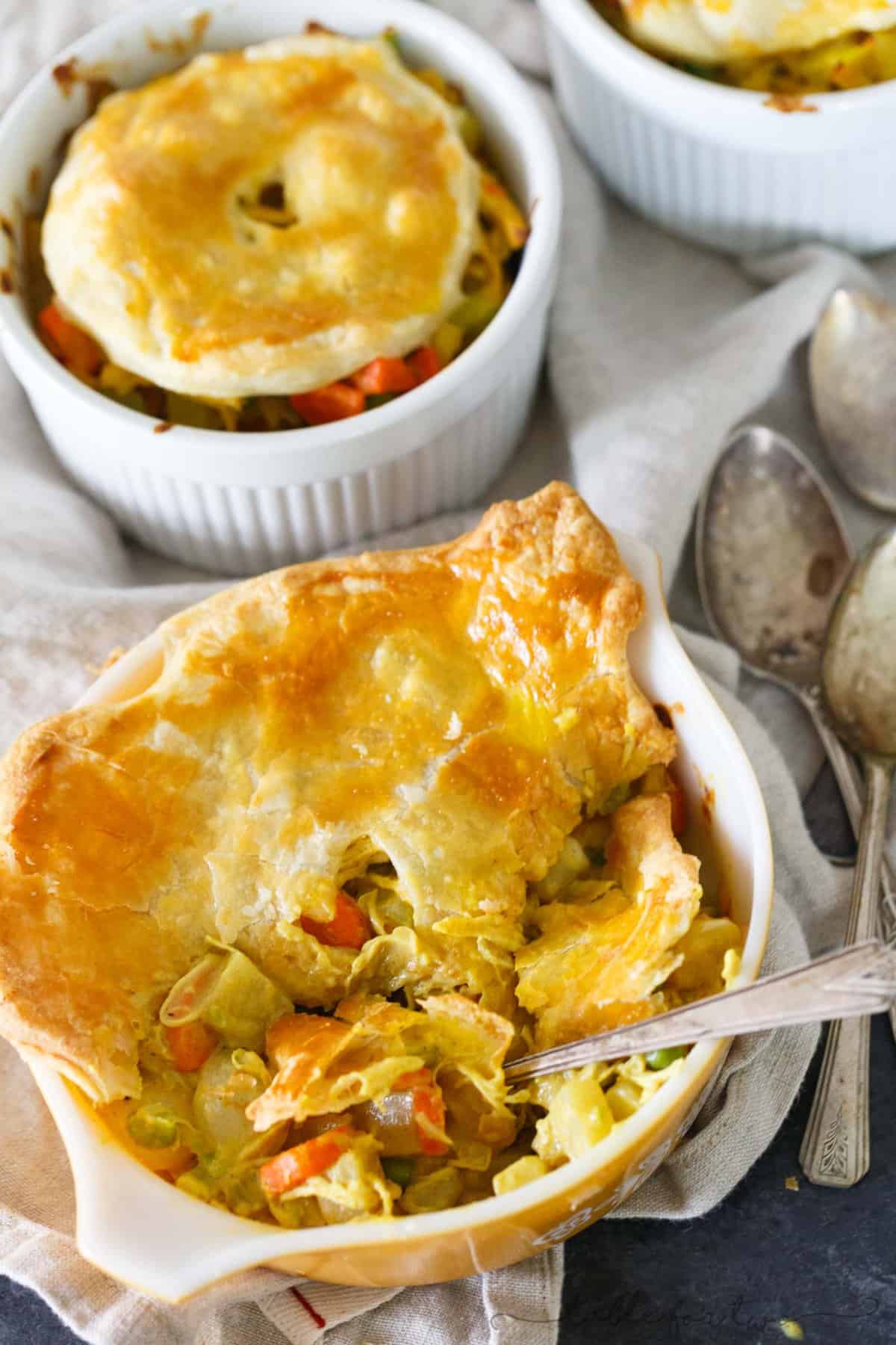 Curry turkey pot pie is a unique and flavorful approach to using up turkey from Thanksgiving leftovers! The spice and overall taste of this pot pie will have you loving all the leftovers!