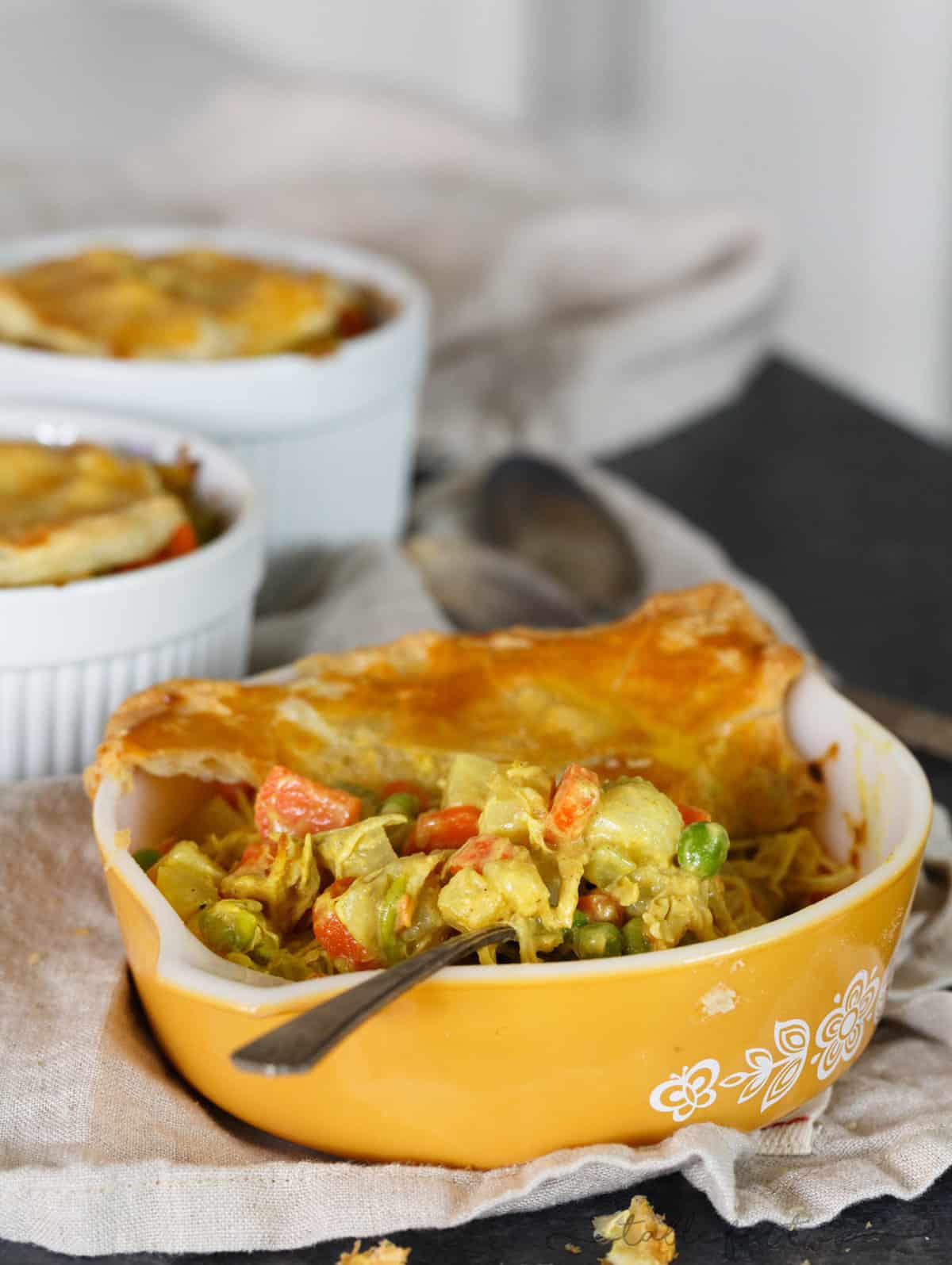 Curry turkey pot pie is a unique and flavorful approach to using up turkey from Thanksgiving leftovers! The spice and overall taste of this pot pie will have you loving all the leftovers!