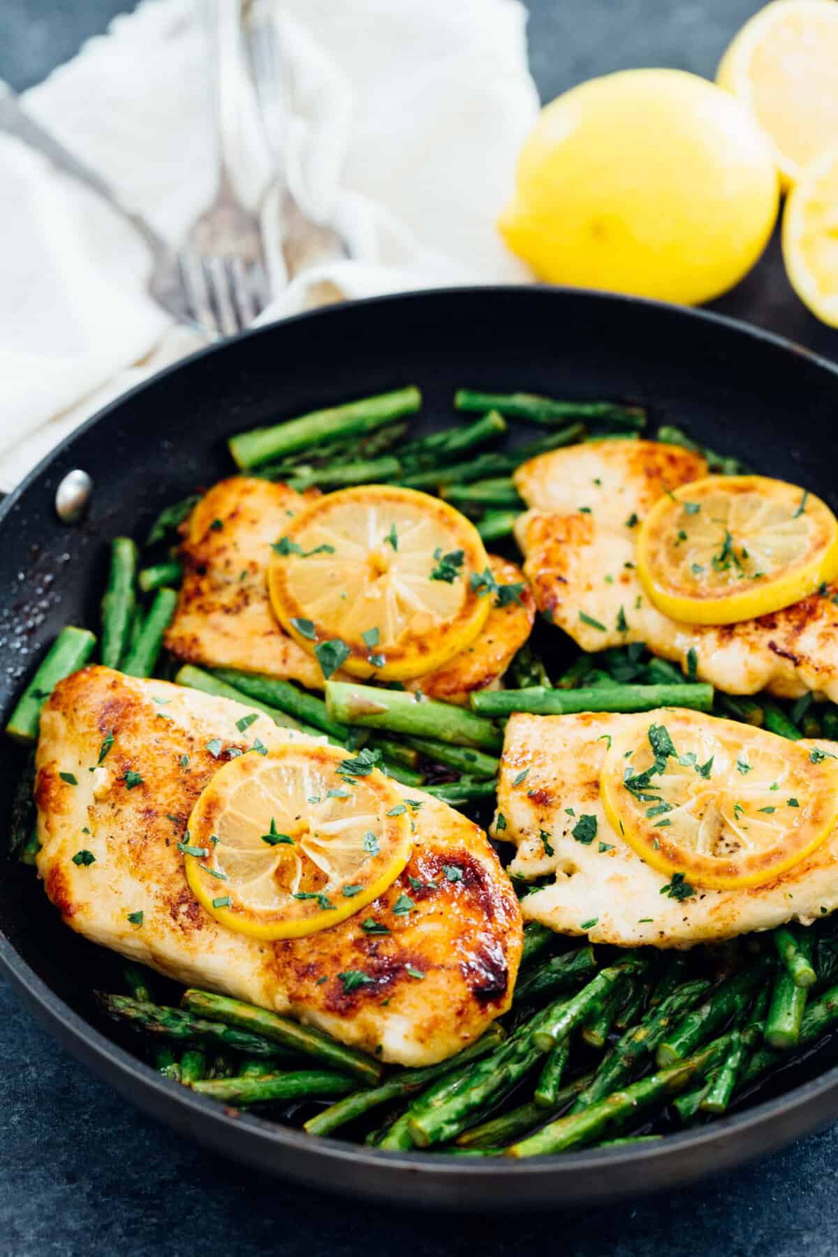 This honey butter lemon chicken with asparagus has some of the freshest ingredients to make a flavorful weeknight dish! This recipe is quick and easy and uses one-skillet! Less mess and easy clean-up!