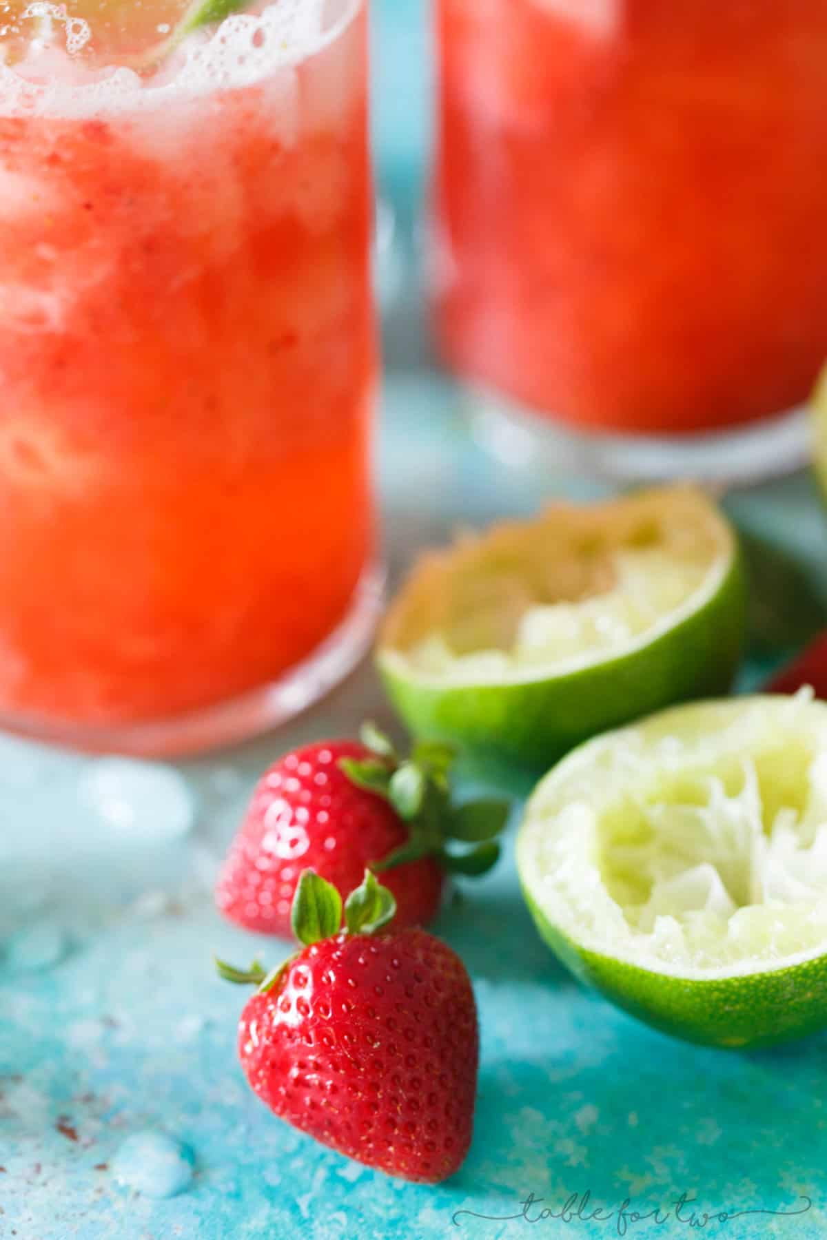 This refreshing strawberry rosé mint limeade is made with fresh seasonal ingredients! You will love sipping on this at your next outdoor party or get-together! Fresh strawberries are key and the refreshing mint and tangy lime juice rounds out the flavors of this drink perfectly! Serve with or without alcohol!