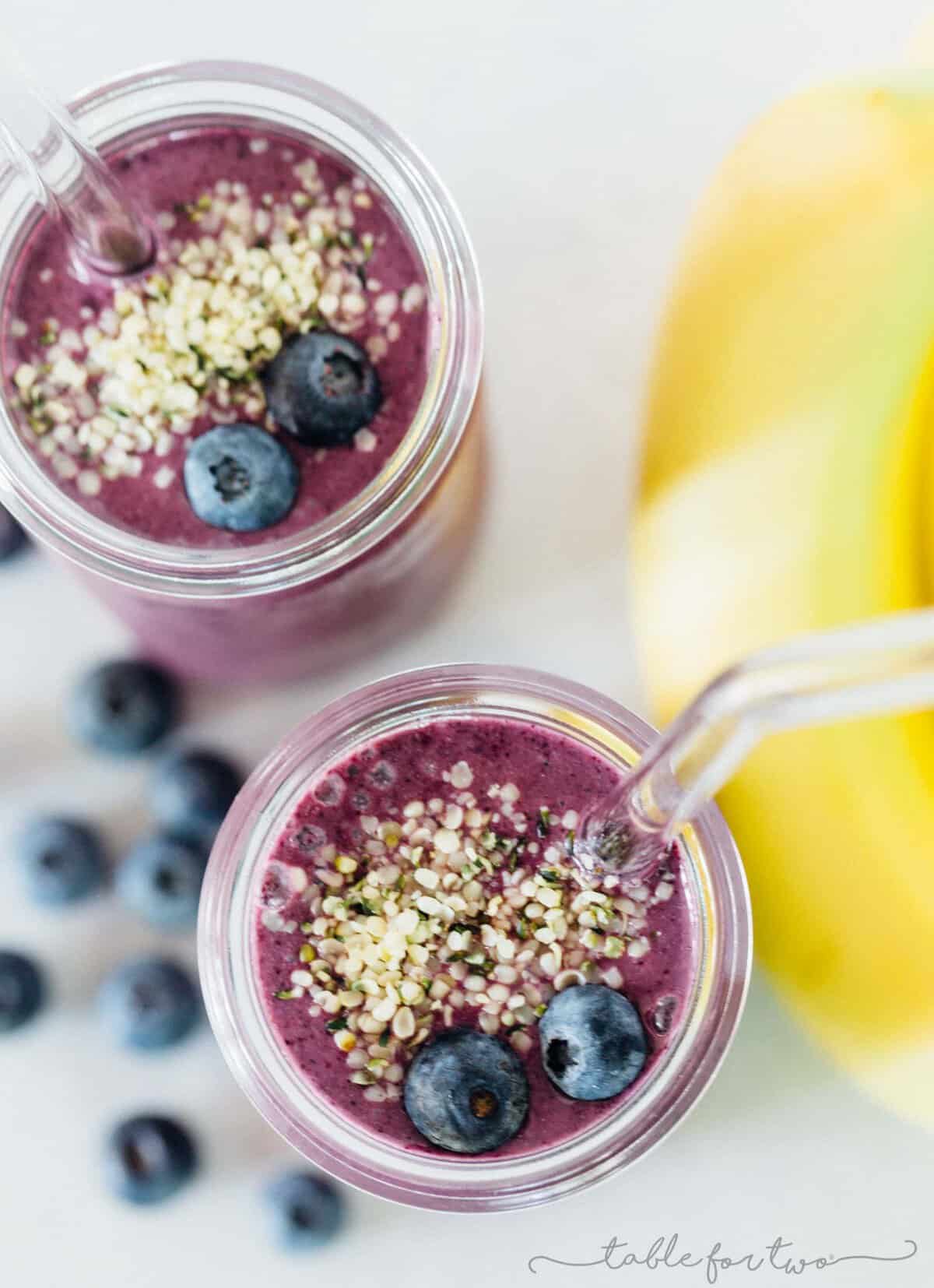 A deliciously decadent and refreshing blueberry banana smoothie to start your day or for a post-workout! This blueberry banana smoothie is packed with antioxidants and loads of healthy nutrients to get you through your day!