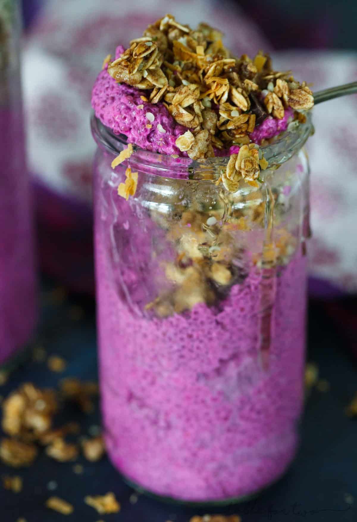 Pitaya coconut chia seed pudding is the easiest and prettiest overnight breakfast option to prep for the morning!
