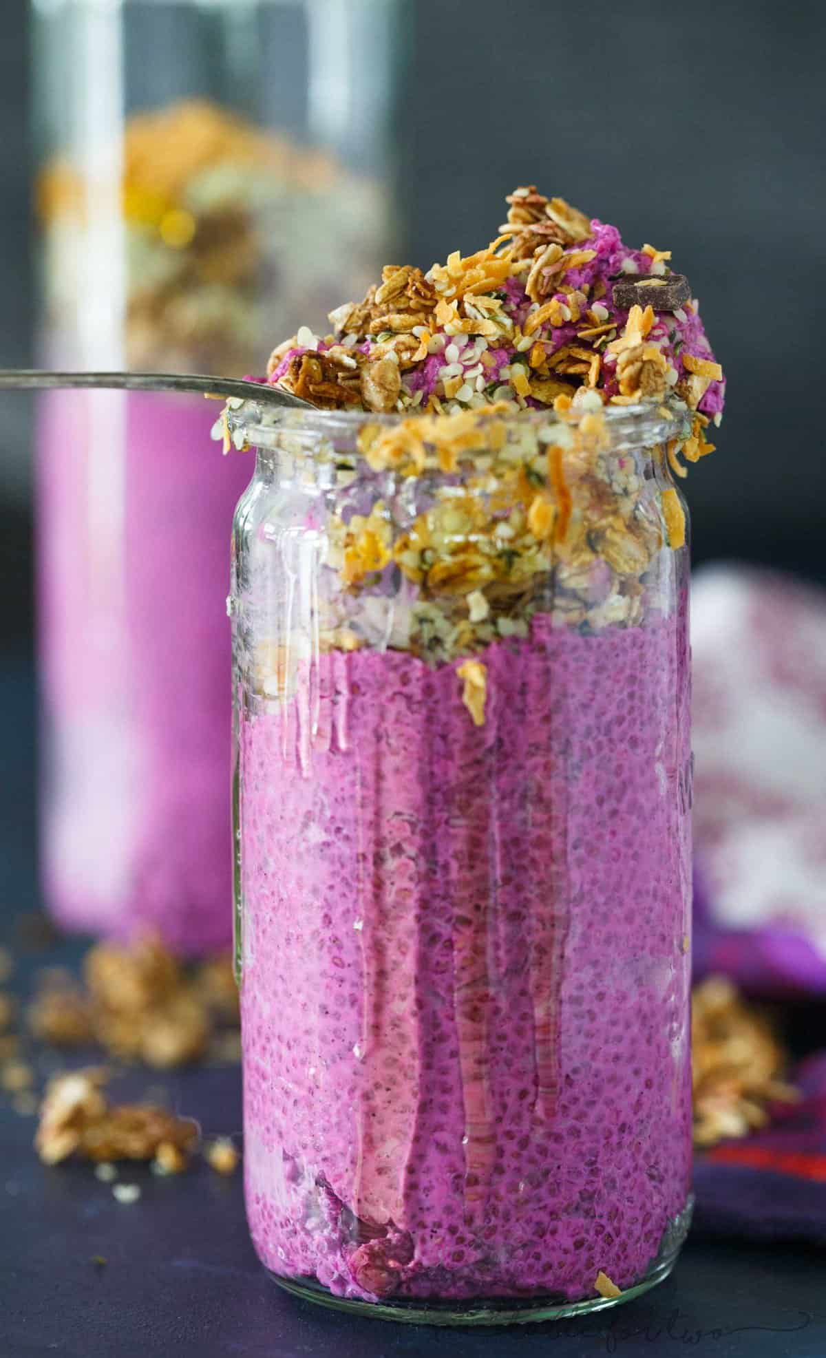 Pitaya coconut chia seed pudding is the easiest and prettiest overnight breakfast option to prep for the morning!