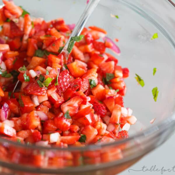 A refreshing strawberry mint salsa that is perfect for summer entertaining! A great way to use up in-season strawberries and your overabundant mint garden!