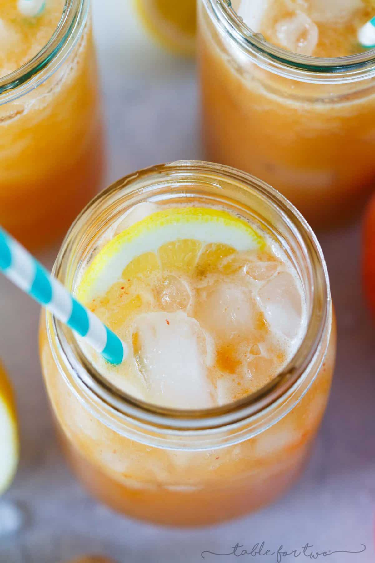 This lemon ginger peach spritzer is so fresh and refreshing that you'll be sipping on this all day! The flavors pair perfectly together and it's so easy to make with all the peaches you've picked up at the market!