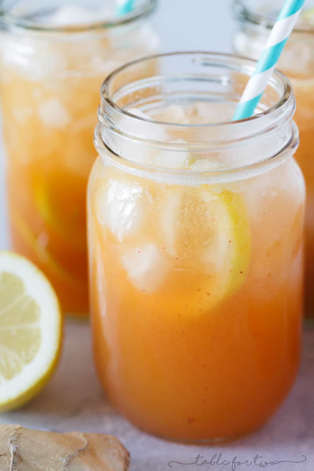 This lemon ginger peach spritzer is so fresh and refreshing that you'll be sipping on this all day! The flavors pair perfectly together and it's so easy to make with all the peaches you've picked up at the market!