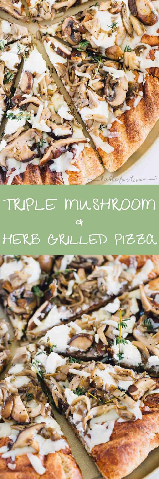 Mushroom lovers will be in paradise with this triple mushroom and herb grilled pizza! The earthy and hearty mushrooms on top of this pizza pair perfectly with the creamy ricotta and mozzarella cheese!