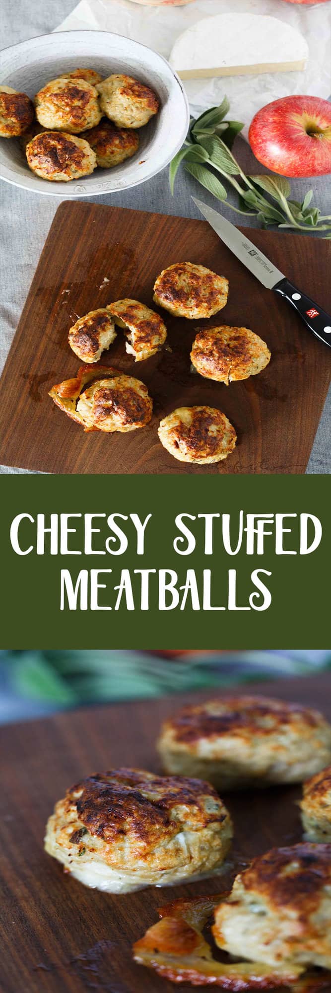 Stuffing anything with cheese automatically makes it exponentially better. These stuffed cheesy chicken apple and sage meatballs give the element of surprise with brie in the center of these!