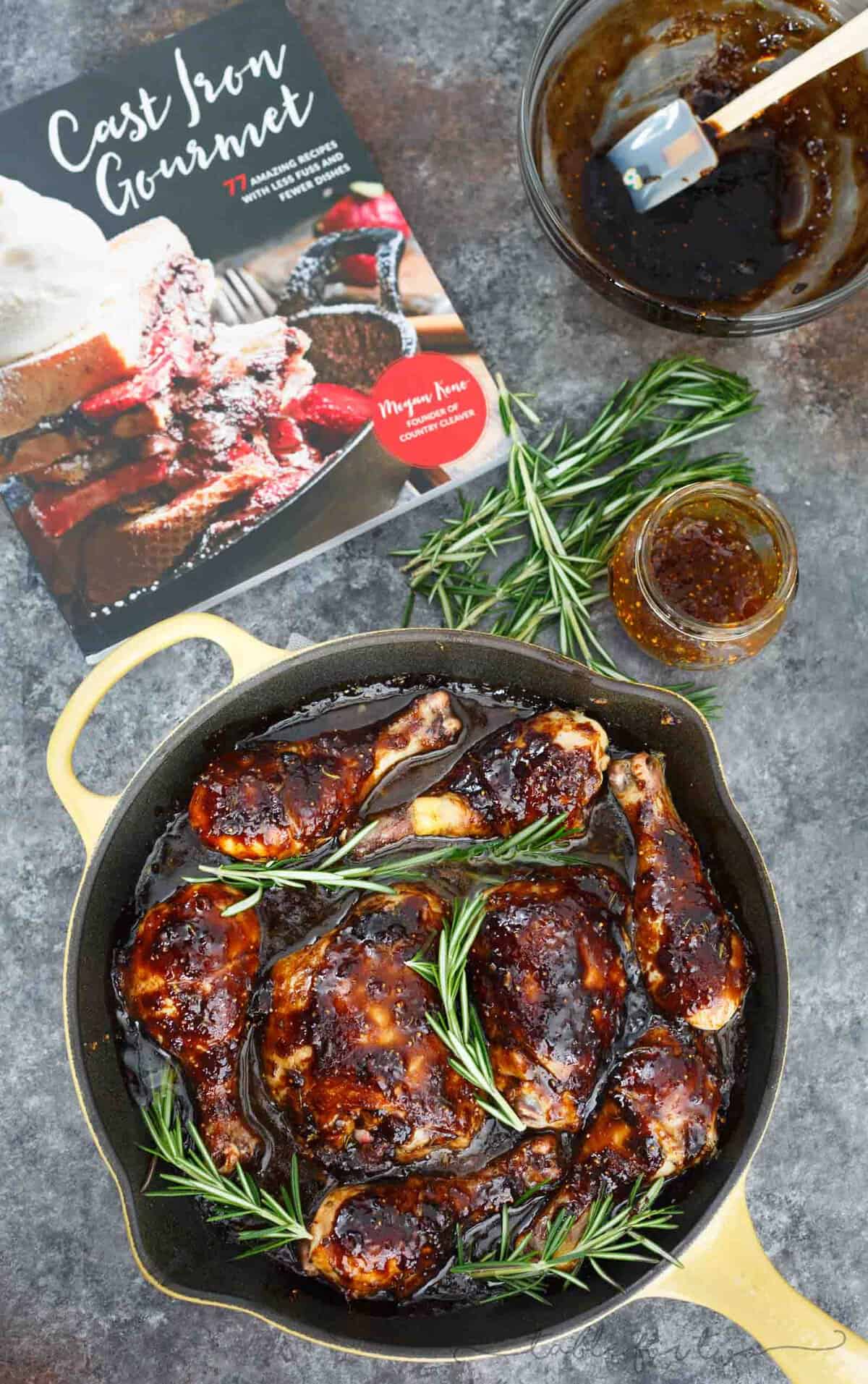 A sticky sweet and tangy sauce coats this cast iron skillet chicken! This dish will be a huge hit in your house and you will love using your cast iron skillet in no time!