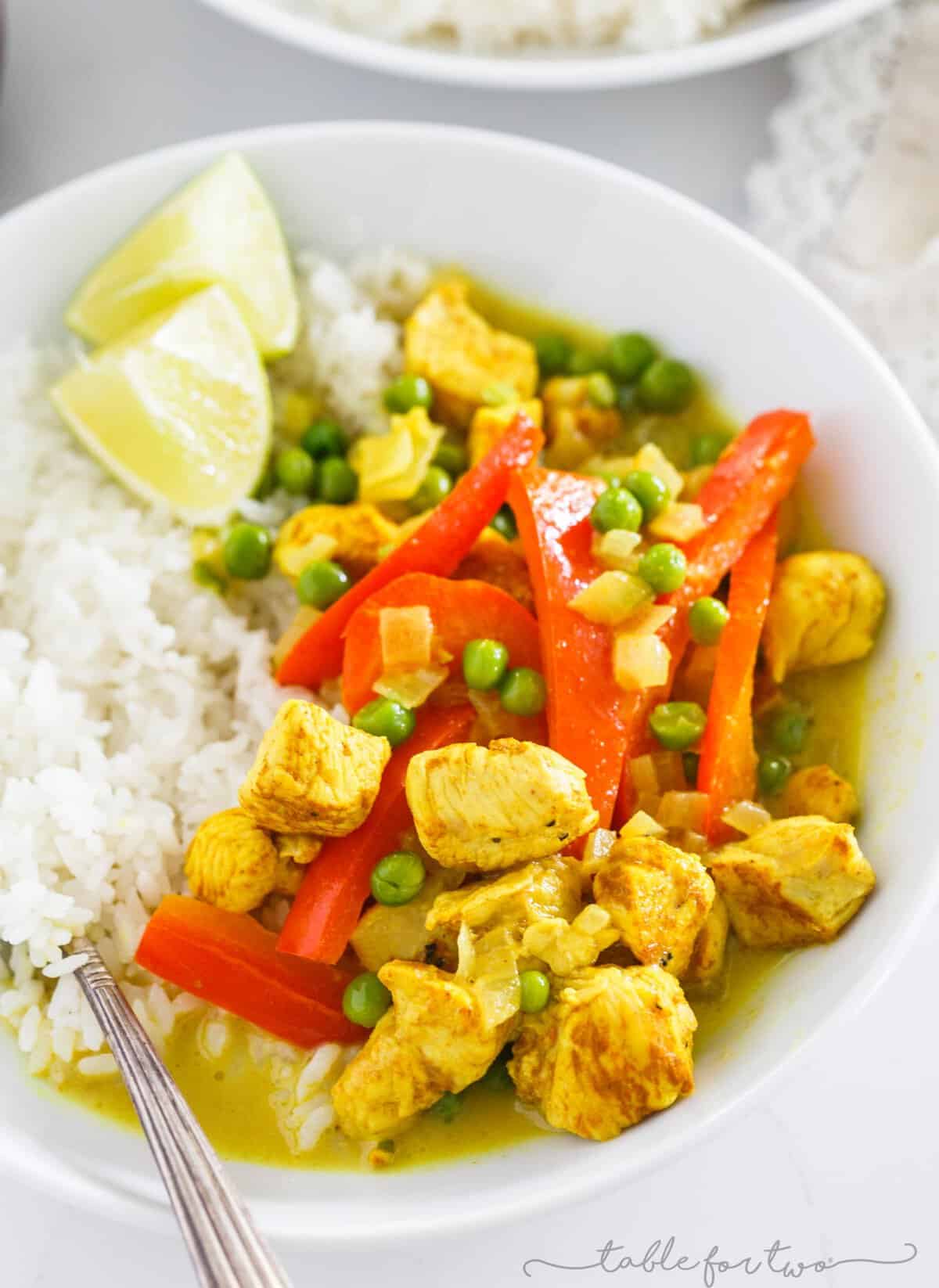 This green curry and coconut rice bowl is a delightfully flavorful easy weeknight meal or for meal prep. Simple to throw together yet not lacking in flavor one bit!