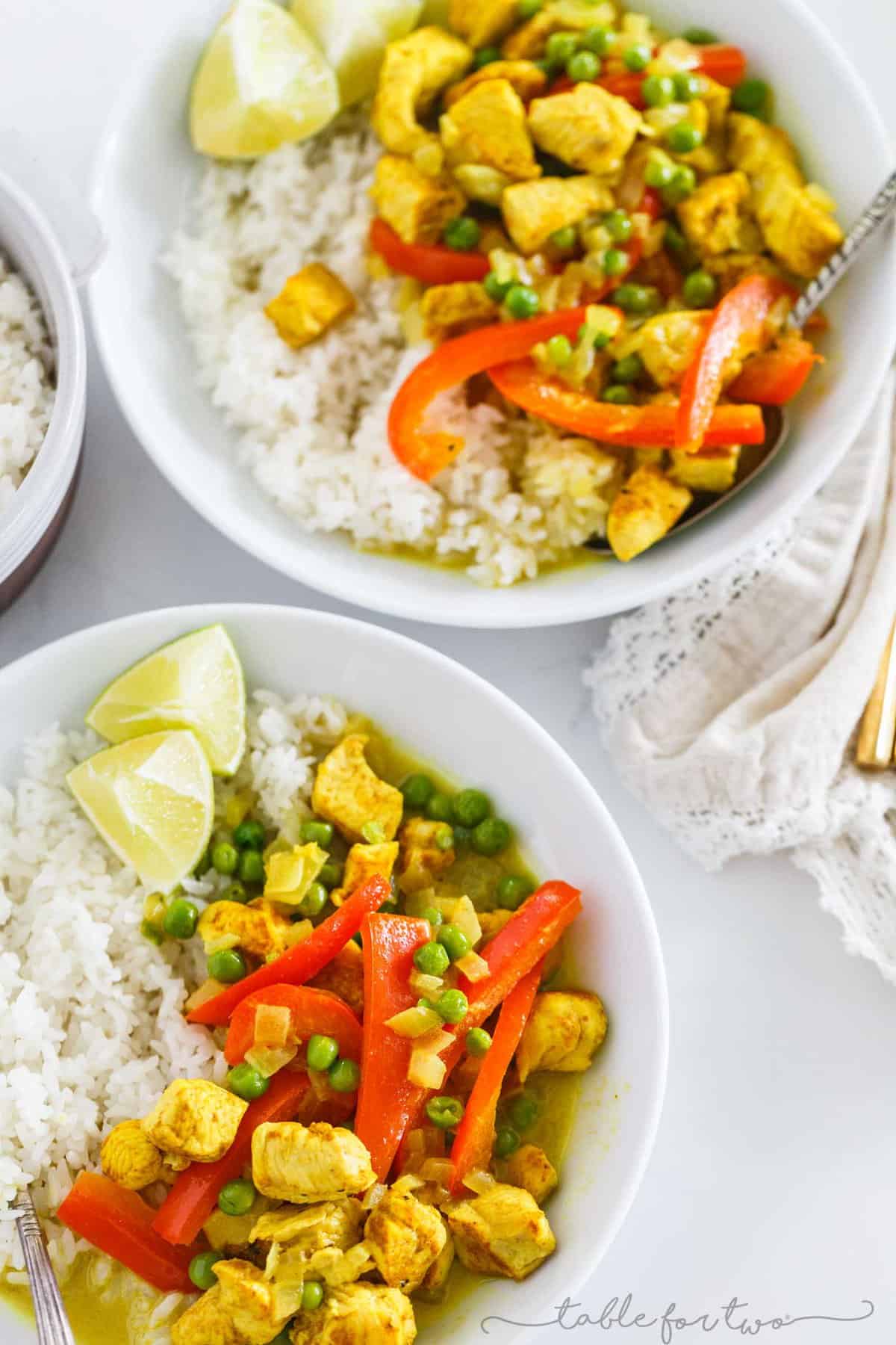 This green curry and coconut rice bowl is a delightfully flavorful easy weeknight meal or for meal prep. Simple to throw together yet not lacking in flavor one bit!