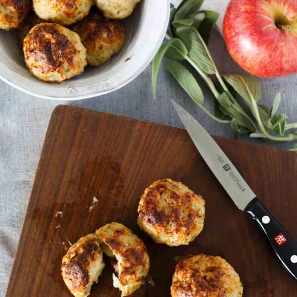 Stuffing anything with cheese automatically makes it exponentially better. These stuffed cheesy chicken apple and sage meatballs give the element of surprise with brie in the center of these!