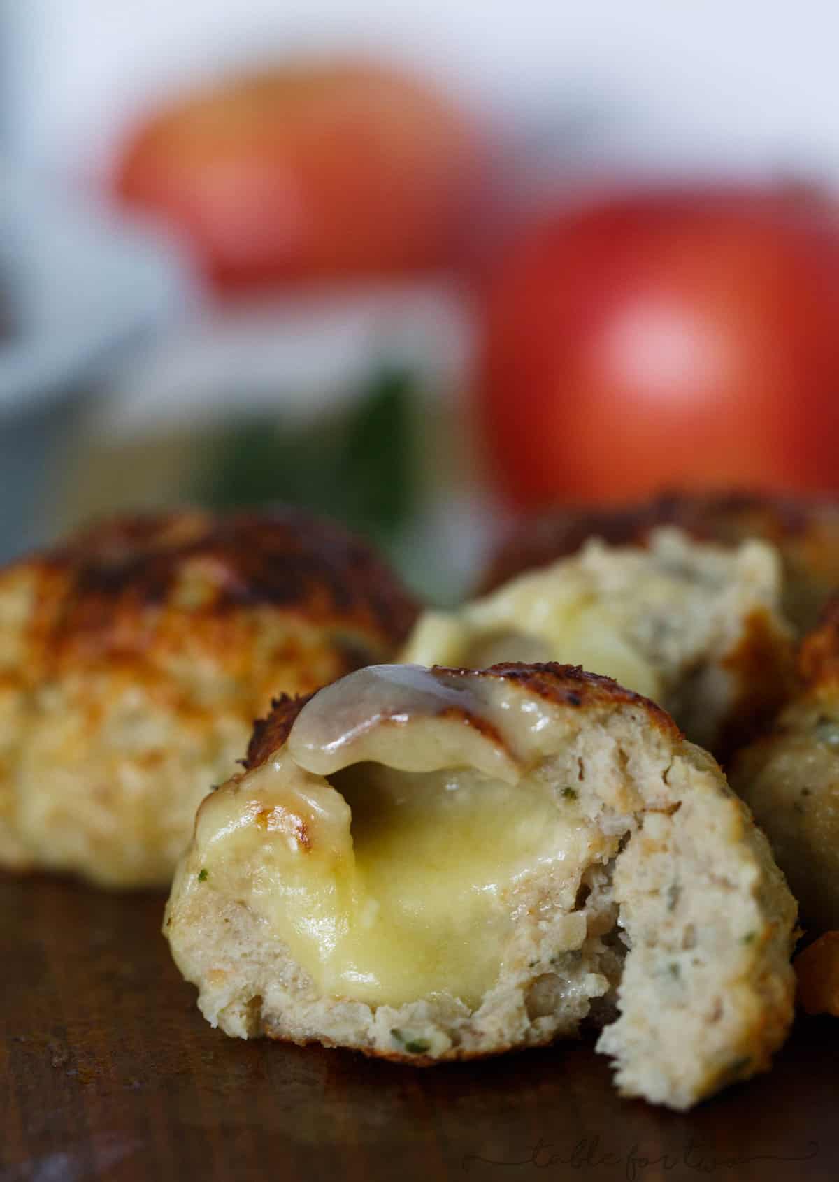 Stuffing anything with cheese automatically makes it exponentially better. These stuffed cheesy chicken apple and sage meatballs give the element of surprise with brie in the center of these!