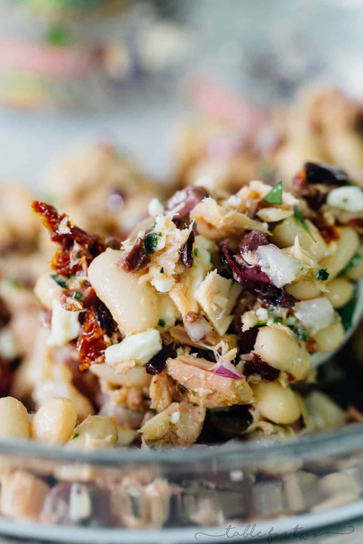 Mediterranean tuna white bean salad is full of flavorful ingredients and deliciously tasty tuna that is full of protein! An easy and healthy lunch option for those who are looking for new lunch ideas that will keep you full!