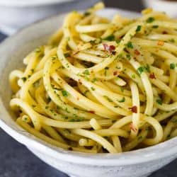 Pasta aglio e olio is a classic Italian pasta dish that has the simplest ingredients but full of big flavor. Incredibly easy to throw together any night of the week when you're craving some light pasta!