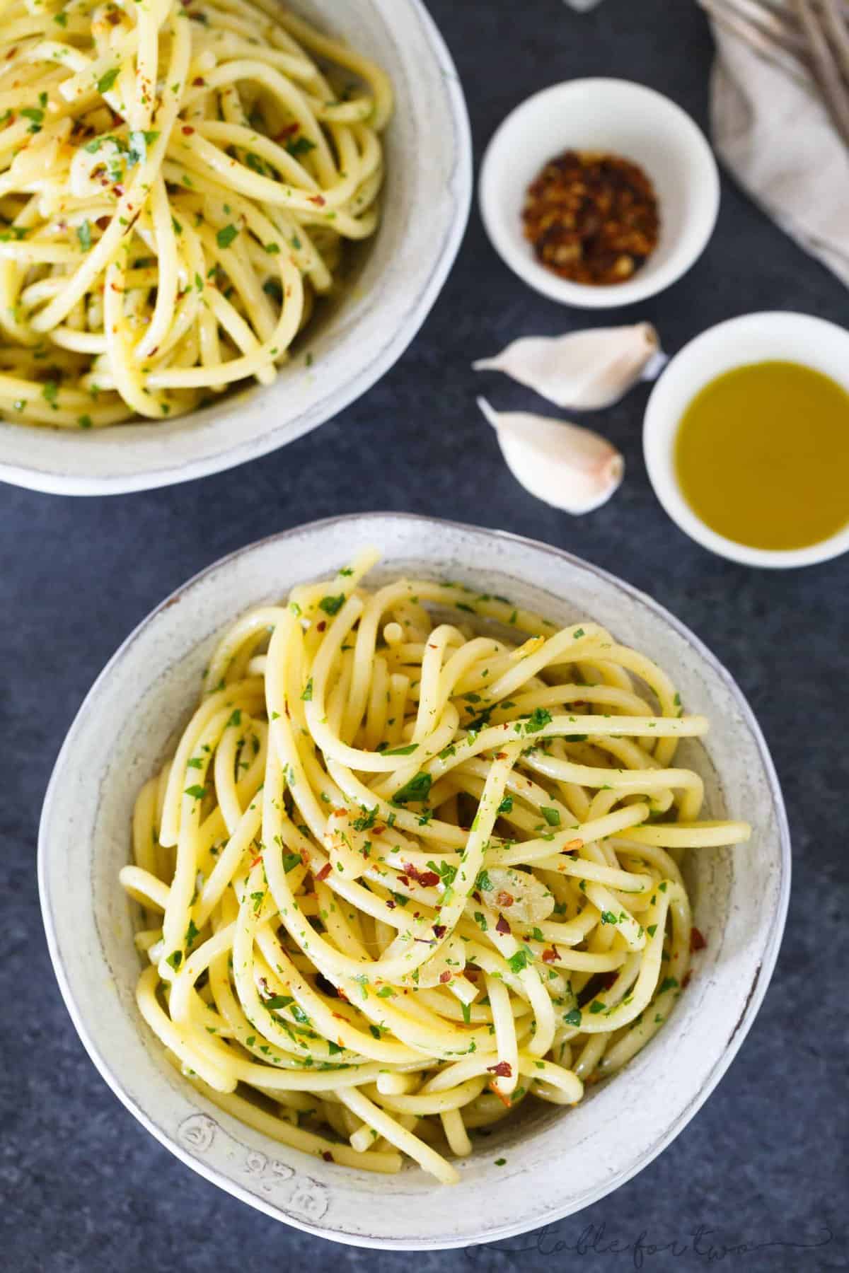 Pasta aglio e olio is a classic Italian pasta dish that has the simplest ingredients but full of big flavor. Incredibly easy to throw together any night of the week when you're craving some light pasta!