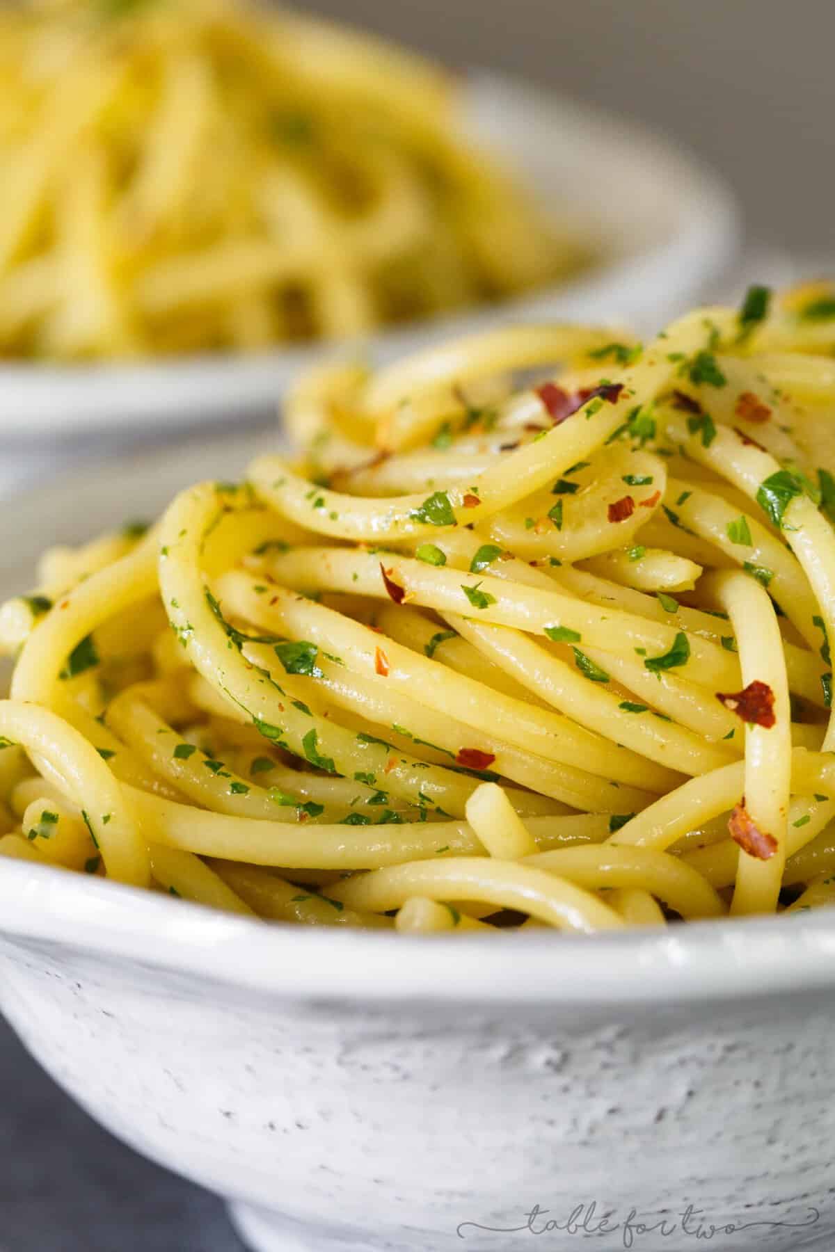 Pasta aglio e olio is a classic Italian pasta dish that has the simplest ingredients but full of big flavor. Incredibly easy to throw together any night of the week when you're craving some light pasta!