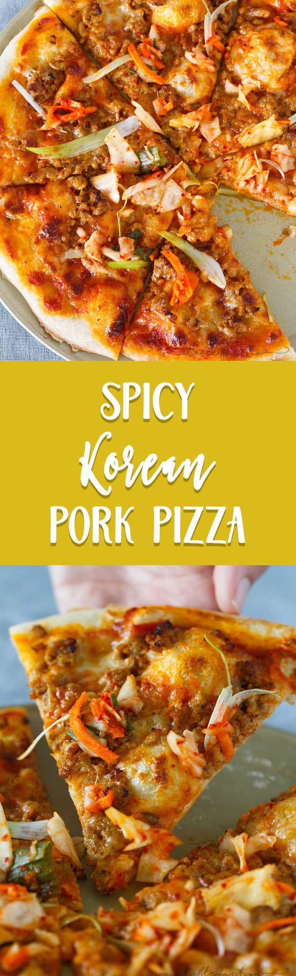 Italy meets Korea in this unique spicy Korean pork pizza recipe! This is a completely fun new way to make and eat pizza if you are a fan of Korean and Asian flavors! The flavors are so bold and perfectly balanced!