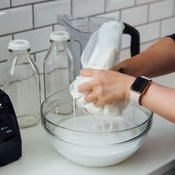 Making your own almond (milk) beverage at home is super easy and it seriously tastes so much cleaner and better than the store-bought kind. You know exactly what goes into it — almonds and water — and you can add additional flavors if you desire!