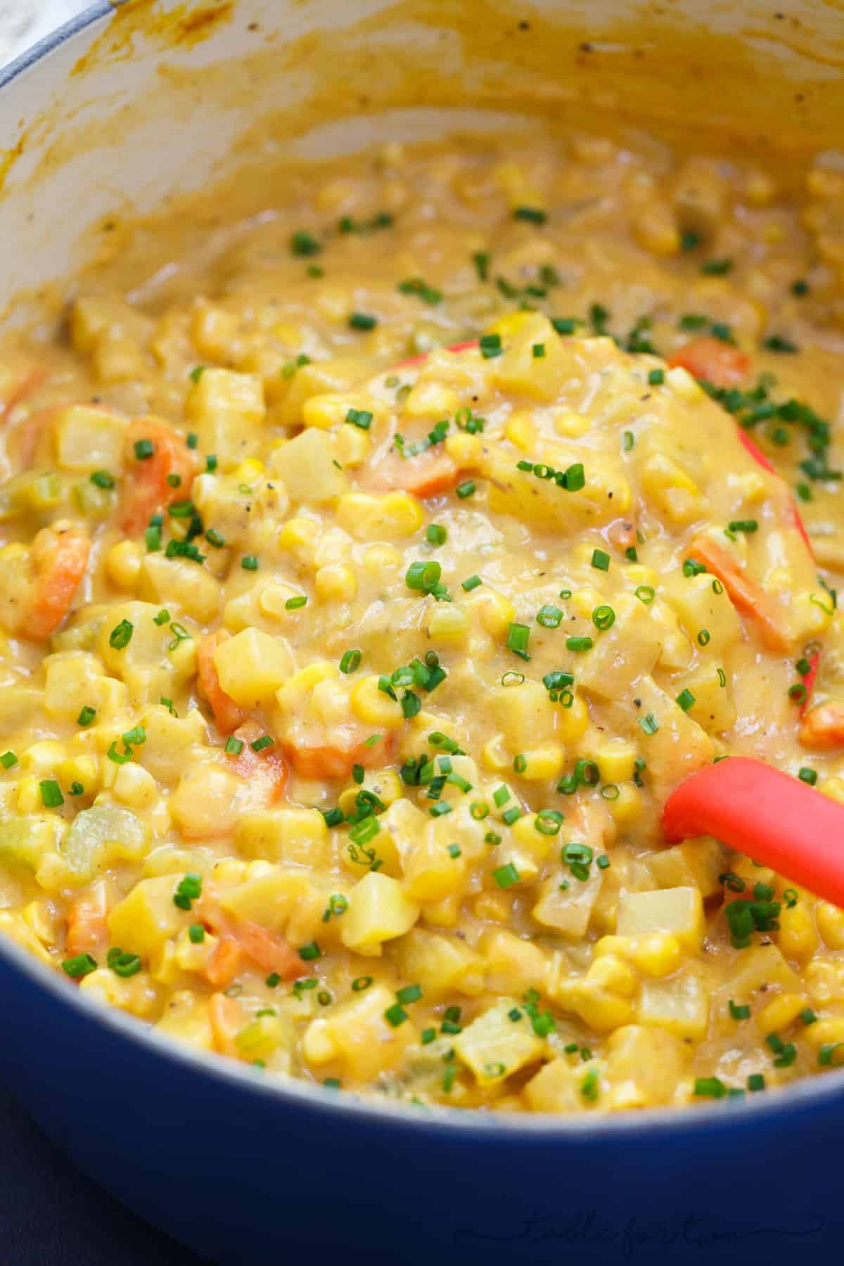 A hearty and comforting corn and pumpkin chowder that will warm you right up! Super chunky and full of texture!