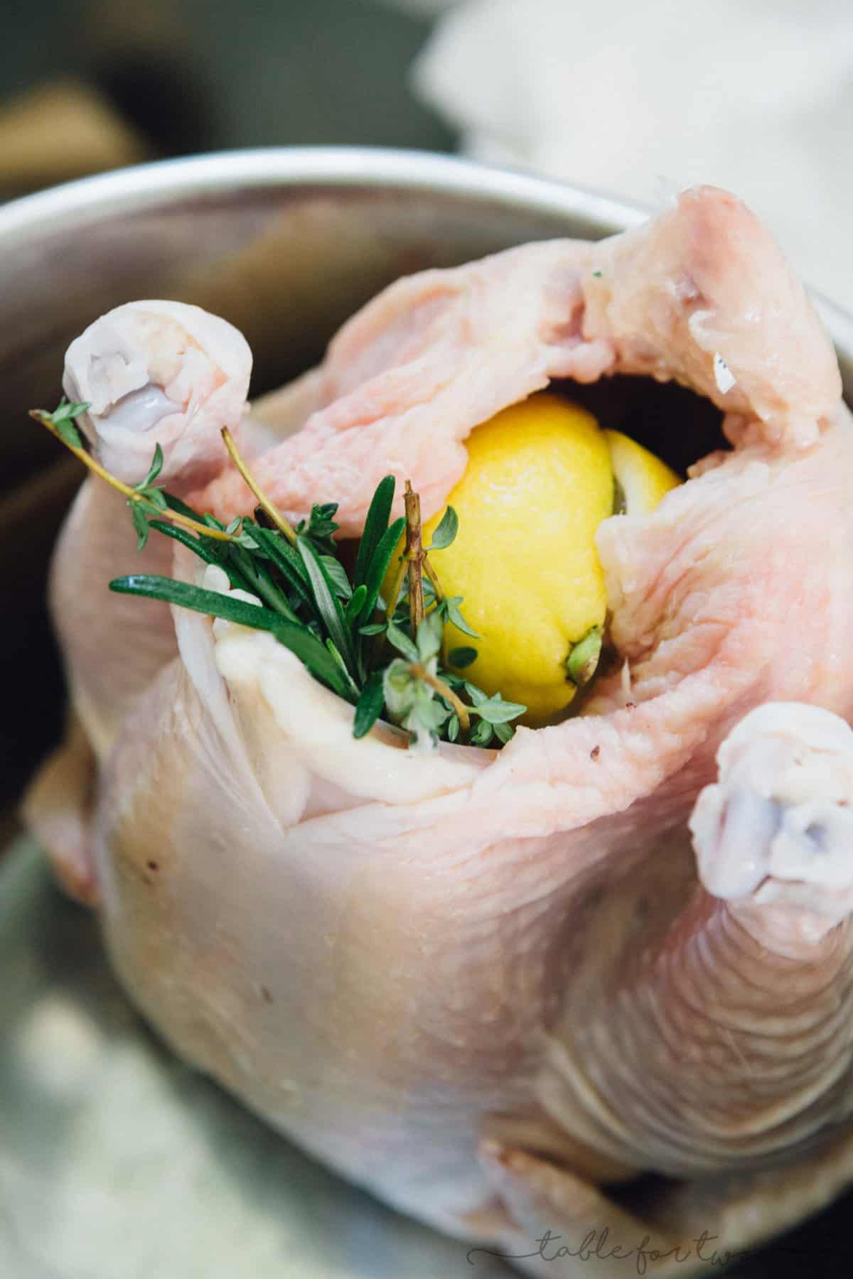 Ever thought to make a whole chicken in the pressure cooker? It comes out so tender and juicy! A great alternative to the regular bird on Thanksgiving Day and a way to free up oven space!
