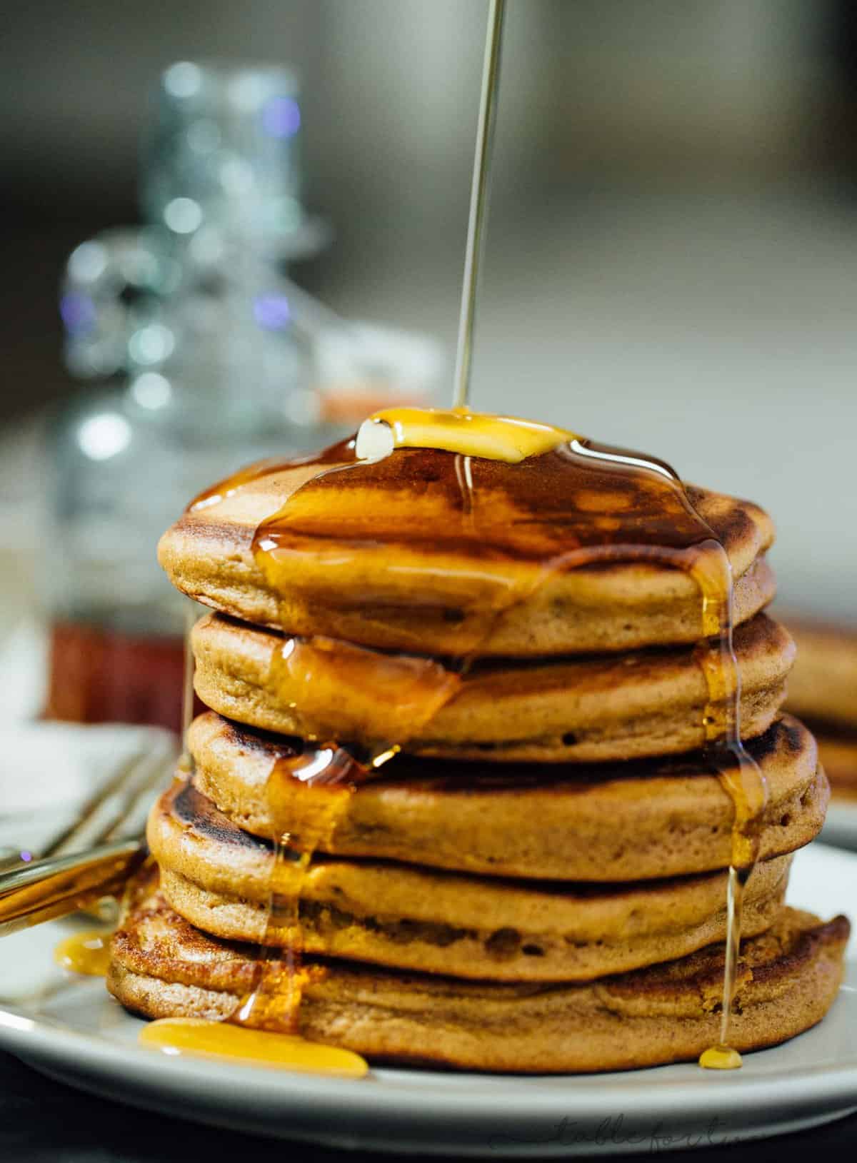 Fluffy and full of gingerbread flavor, these gingerbread pancakes are the perfect breakfast or brunch item to have on hand!