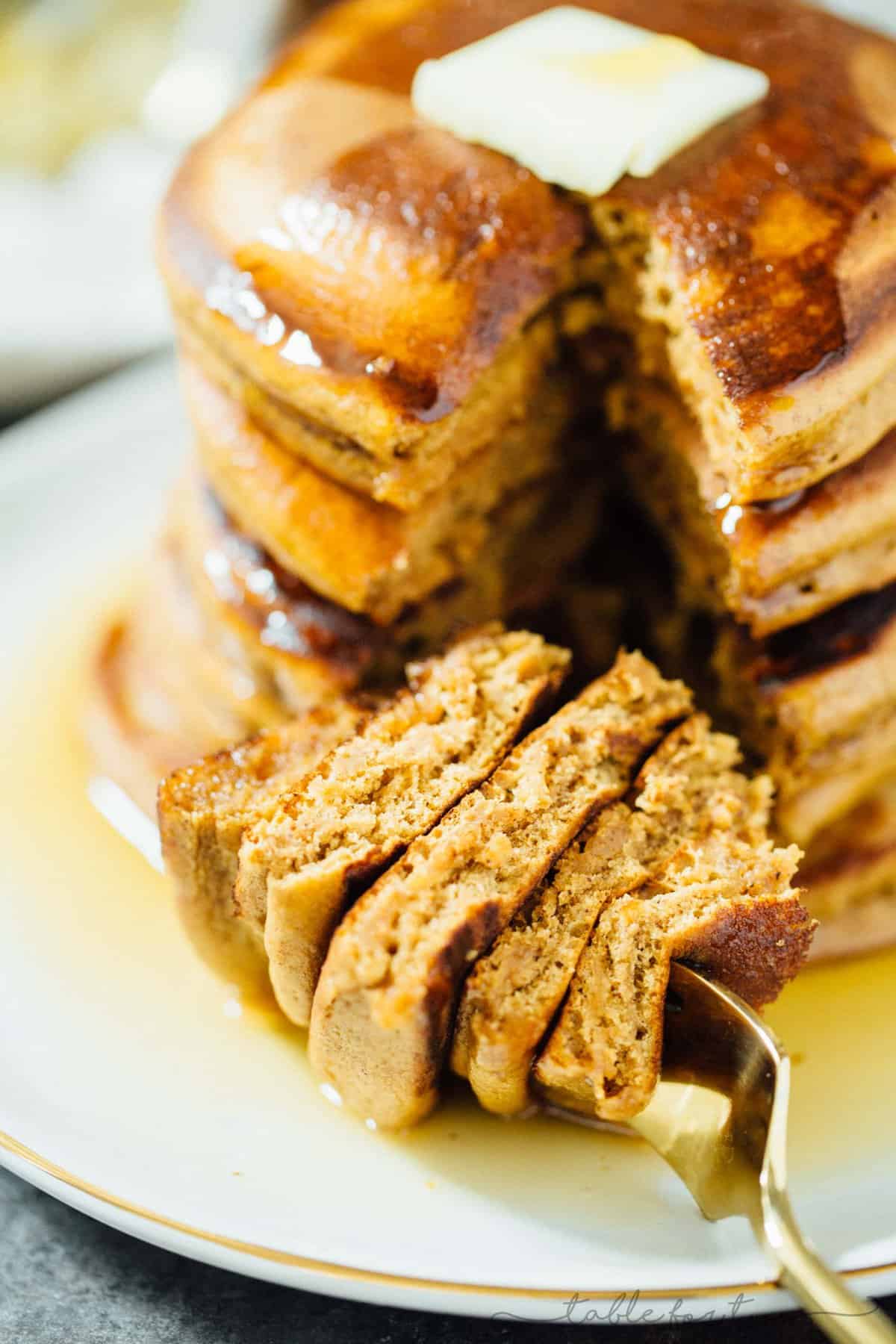 Fluffy and full of gingerbread flavor, these gingerbread pancakes are the perfect breakfast or brunch item to have on hand!