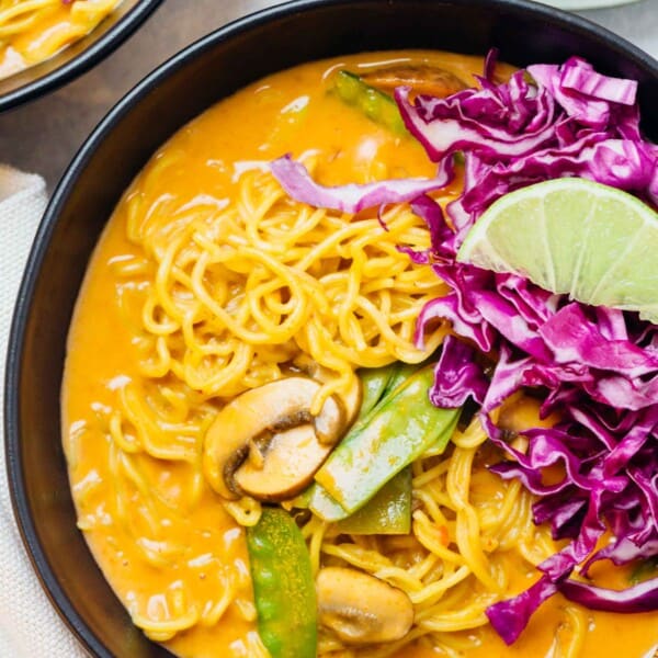 This coconut curry ramen will warm you right up! A delicious broth coats the tender ramen noodles. You will want to slurp up every last drop of this soup and ramen!