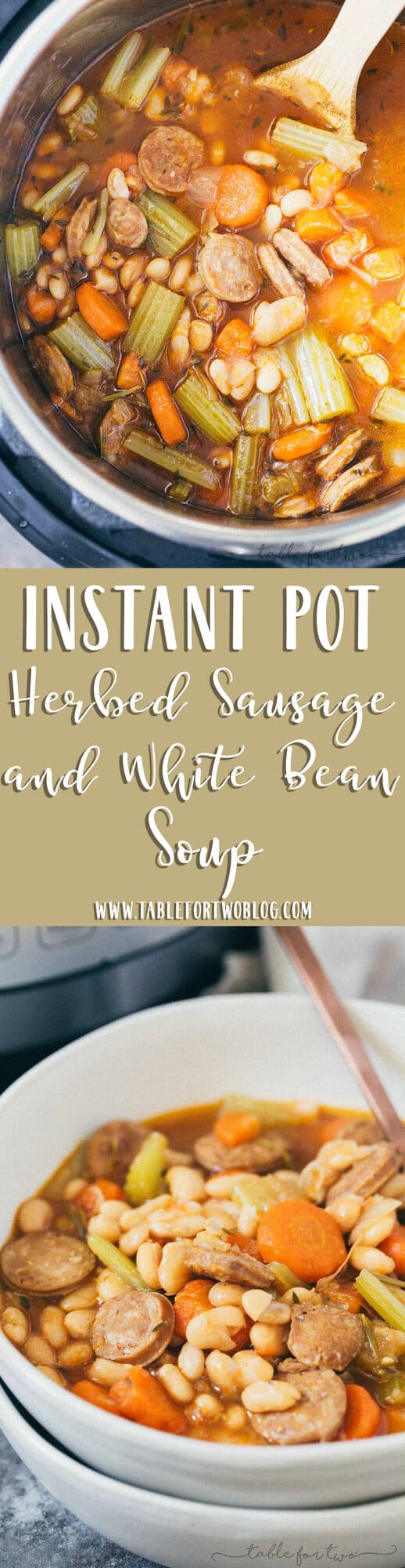 A deliciously flavorful herbed white bean and sausage soup that requires no beans to be soaked! This will be a new Instant Pot favorite!