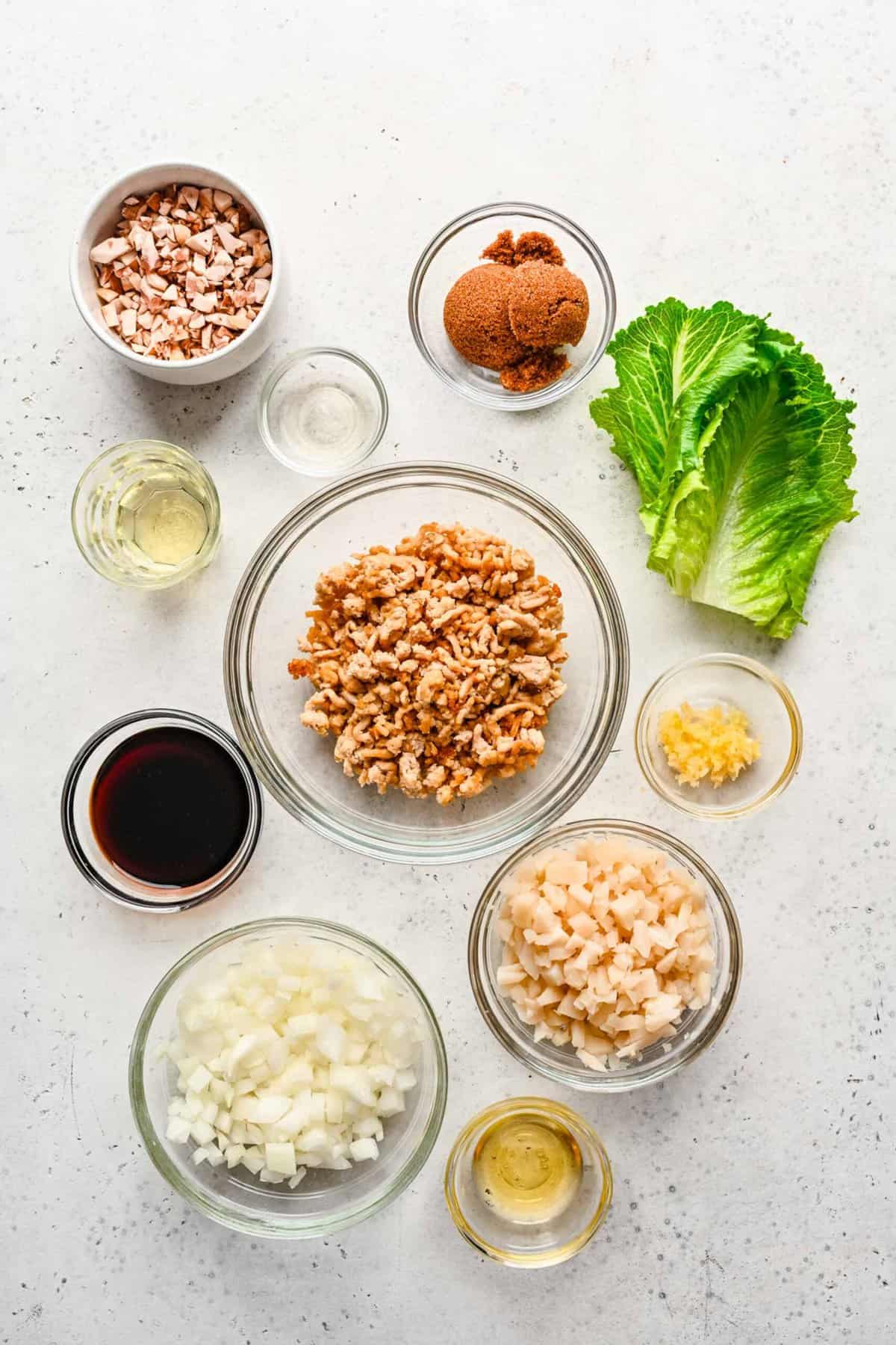 Ingredients for chicken lettuce wraps.