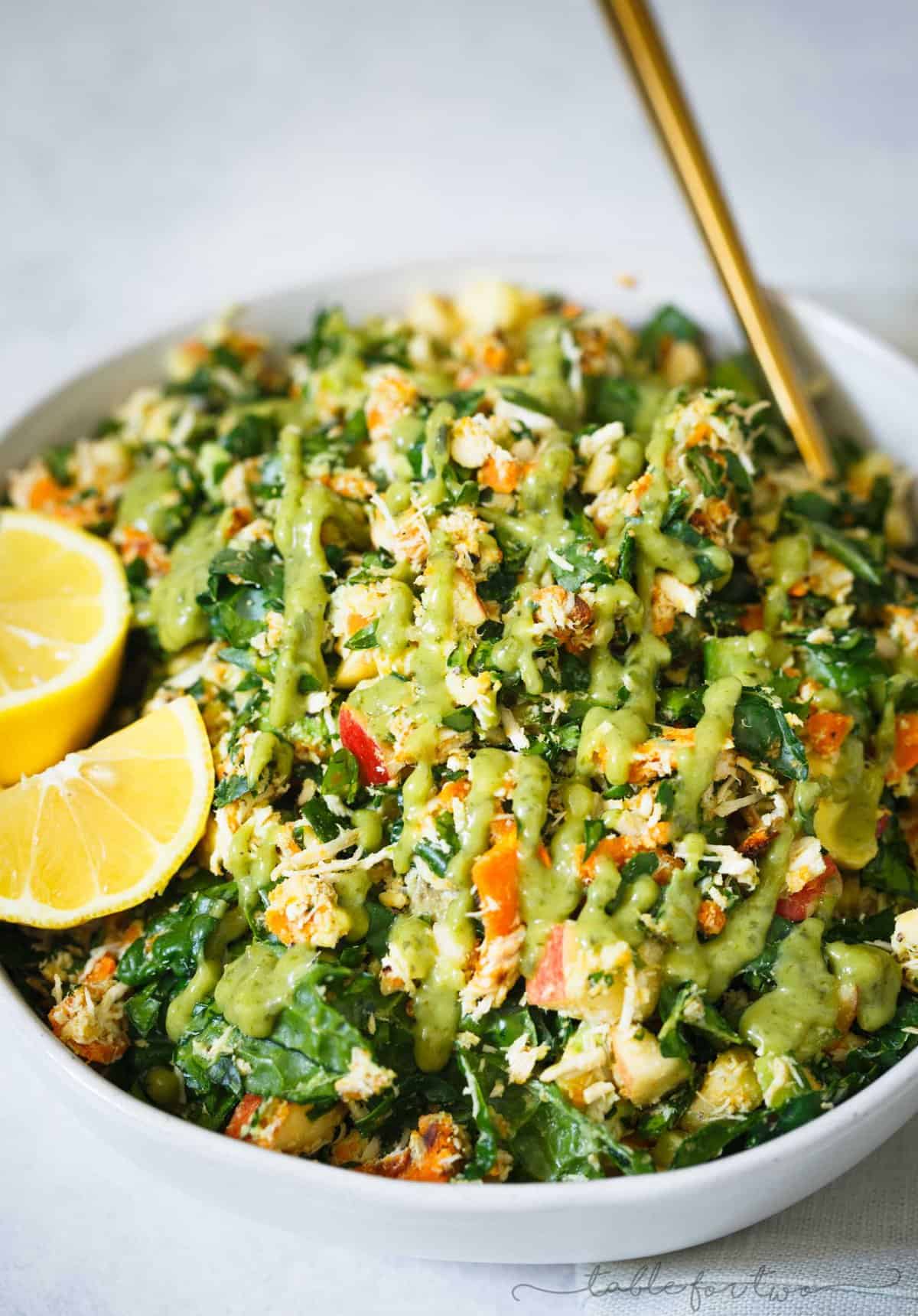 A hearty and filling harvest chopped salad bowl for any day of the week! the perfect lunch idea and a great, clean, meal! #salad #choppedsalad #saladrecipe A hearty and filling harvest chopped salad bowl for any day of the week! the perfect lunch idea and a great, clean, meal!