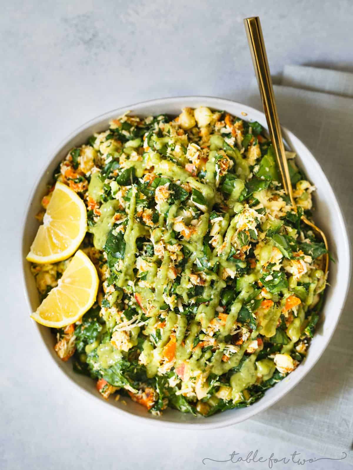 A hearty and filling harvest chopped salad bowl for any day of the week! the perfect lunch idea and a great, clean, meal! #salad #choppedsalad #saladrecipe