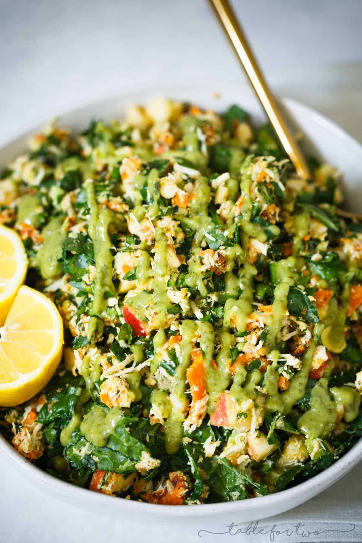 A hearty and filling harvest chopped salad bowl for any day of the week! the perfect lunch idea and a great, clean, meal! #salad #choppedsalad #saladrecipe