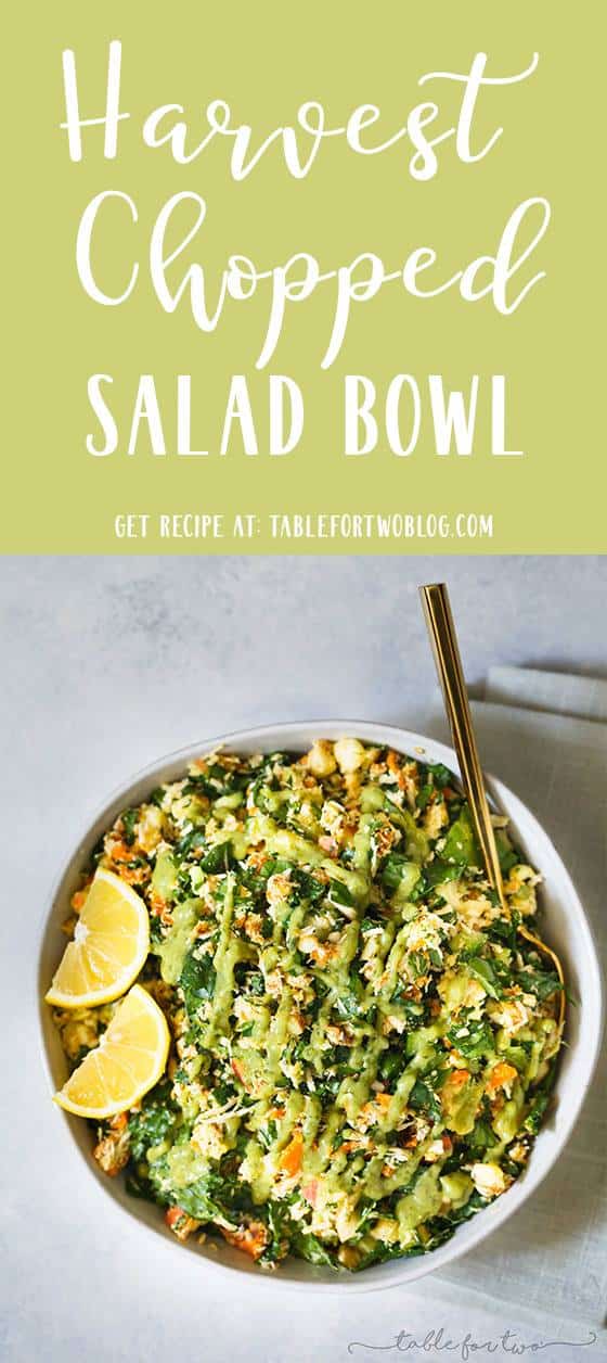 A hearty and filling harvest chopped salad bowl for any day of the week! the perfect lunch idea and a great, clean, meal! #salad #choppedsalad #saladrecipe
