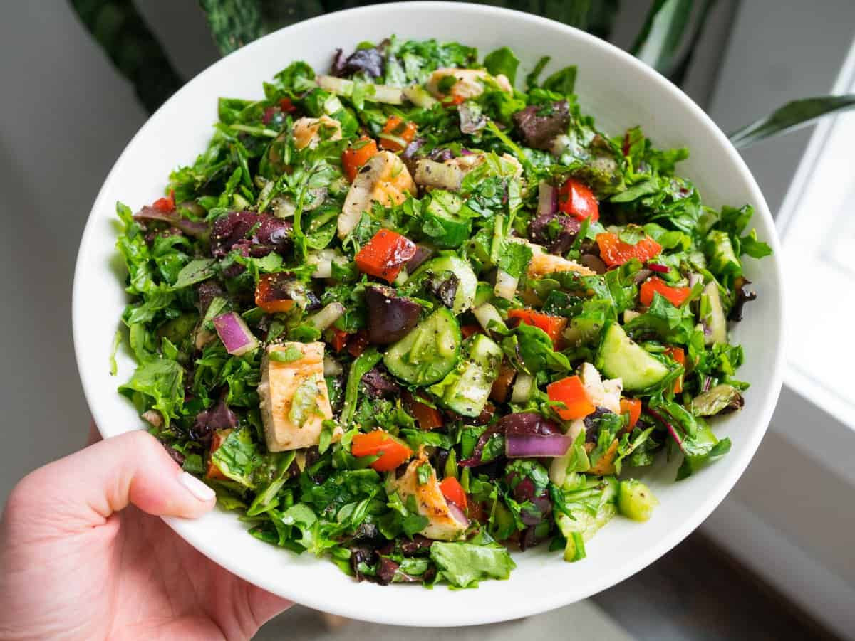 A quick basic chopped salad that is a starting base for whatever salad creations you may think of! #salad #choppedsalad #quicksalad #easysalad #saladrecipe