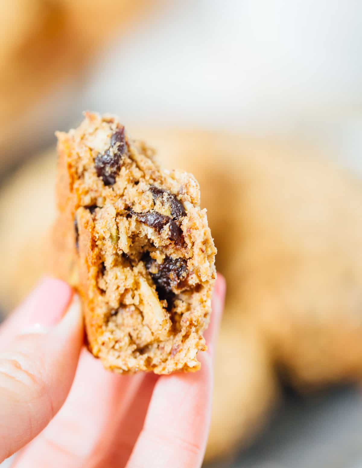 Naturally sweetened, vegan, and gluten-free. These breakfast cookies are a great on-the-go bite and good for any time of day! #cookies #breakfastcookies #glutenfreebaking #dairyfree #veganbaking #vegan #glutenfree #naturallysweetened