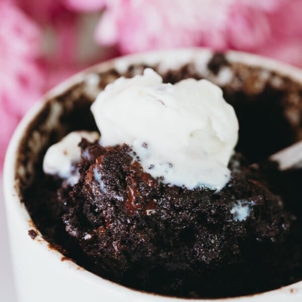 This dark chocolate mug cake is, well, a dark chocolate version of my famous chocolate mug cake that everyone loves. You gotta have options when the craving hits! #darkchocolate #cakeinamug #mugcake #chocolatemugcake #dessertforone #singleserving