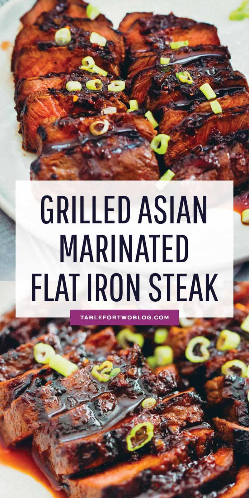 This grilled Asian marinated flat iron steak is a quick weeknight meal when you're looking to change up traditional grilled steak! #grilling #steak #flatironsteak #asianmarinade