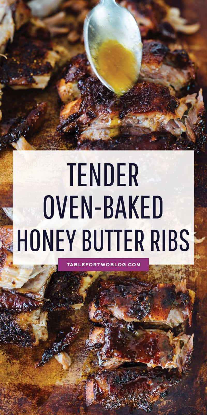 These tender honey butter ribs are oven baked to perfection and they fall off the bone! They are literally bathed in honey, butter, and brown sugar. There is no way you will be able to put this down! #honey #butter #ribs #babybackribs #ovenbaked #pork #porkrecipe