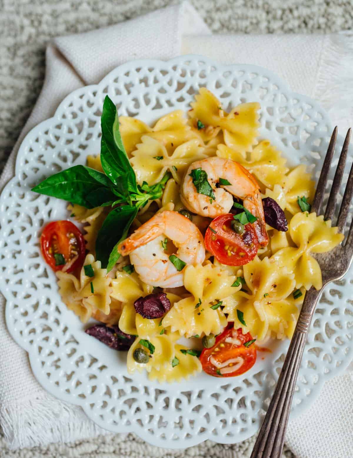 make this light and refreshing pasta dish! It is tossed with olive oil, lemon juice, and shrimp for a fresh and clean tasting Mediterranean dish packed with loads of flavor!