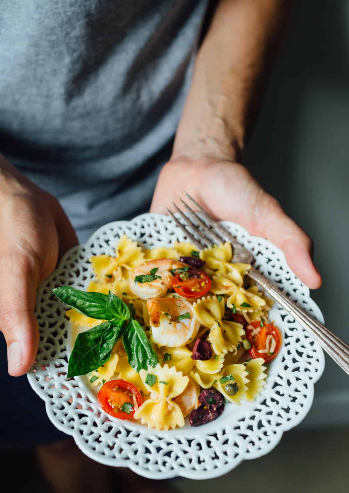 make this light and refreshing pasta dish! It is tossed with olive oil, lemon juice, and shrimp for a fresh and clean tasting Mediterranean dish packed with loads of flavor!