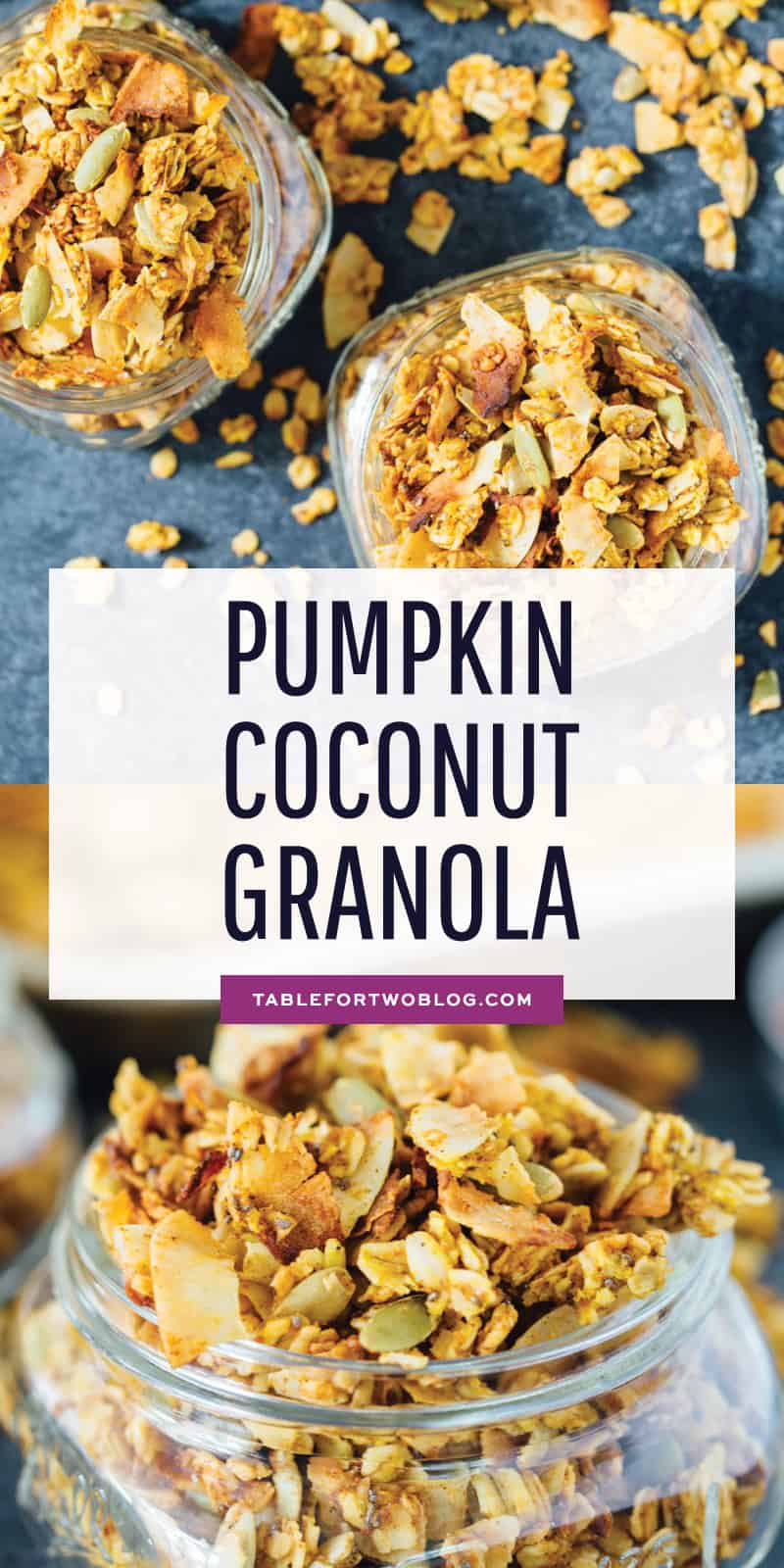 This pumpkin coconut granola has all the flavors of Fall in this sweet and salty combination! It's perfect to top on plain yogurt, oats, or even with milk! #granola #pumpkincoconut #coconut #pumpkinrecipe #granolarecipe