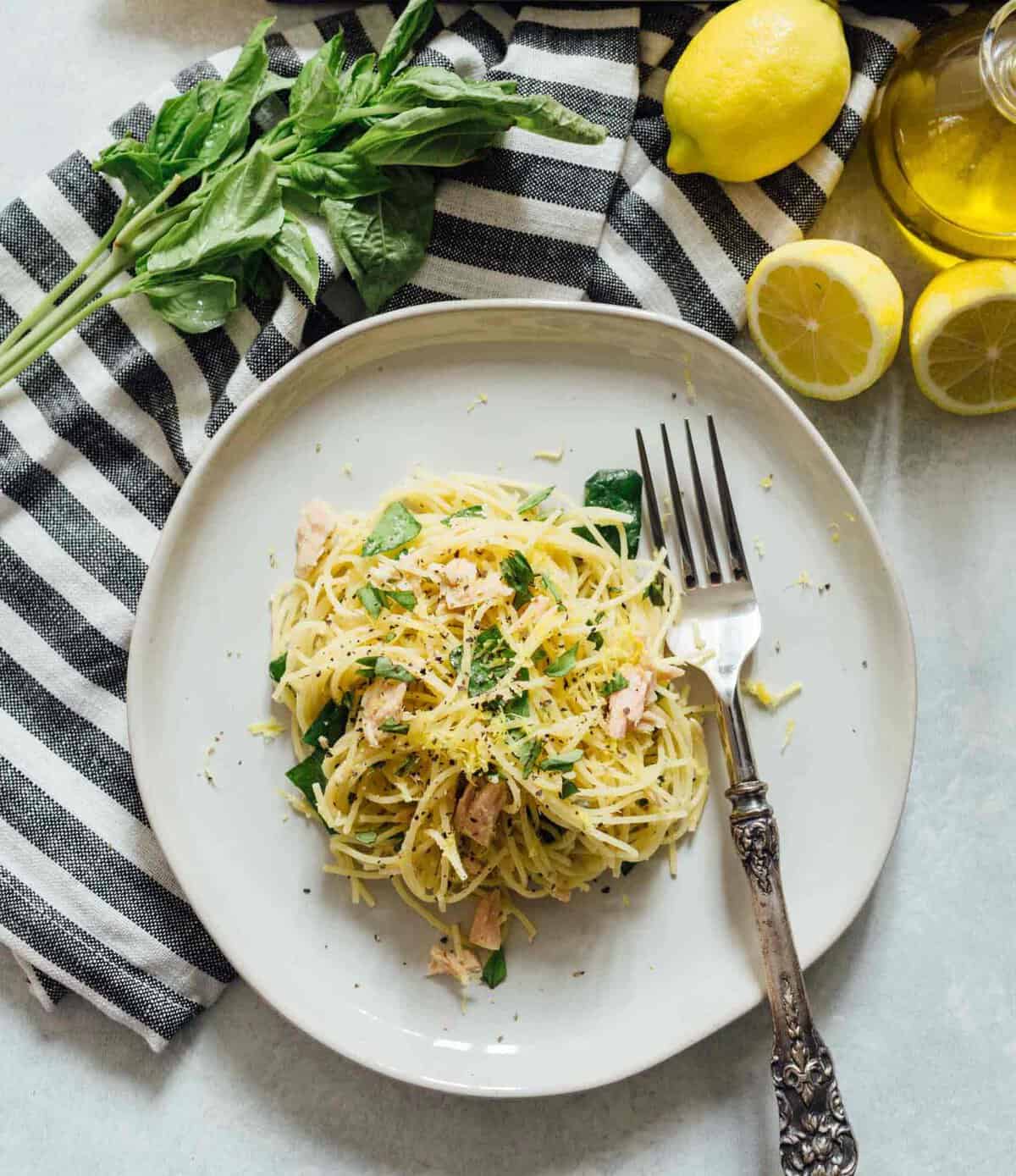 A refreshingly light yet bold and easy zesty pasta dish that uses canned tuna and lemon in a way that you may not have thought to use before!