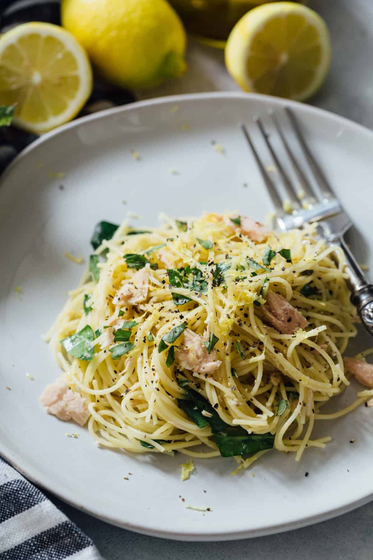 A refreshingly light yet bold and easy zesty pasta dish that uses canned tuna and lemon in a way that you may not have thought to use before!