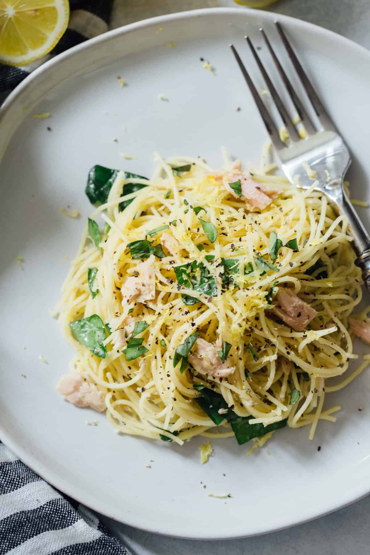 A refreshingly light yet bold and easy zesty pasta dish that uses canned tuna and lemon in a way that you may not have thought to use before!