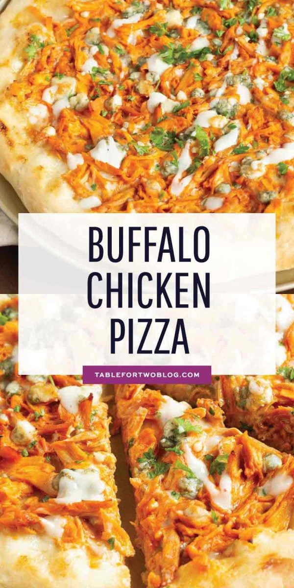 If you love buffalo chicken wings, then you will love this buffalo chicken pizza! The perfect alternative to have during game day if you don't want a bunch of messy hands around! #buffalochicken #pizza #buffalosauce #pizzarecipe