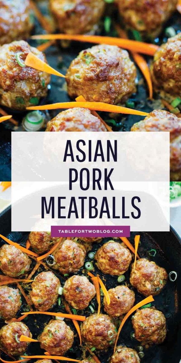 These Asian pork meatballs have a lot of flavor and are perfect topped on rice noodles or a bowl of rice! They are great for party appetizers too! #porkmeatballs #asianmeatballs #meatballrecipe