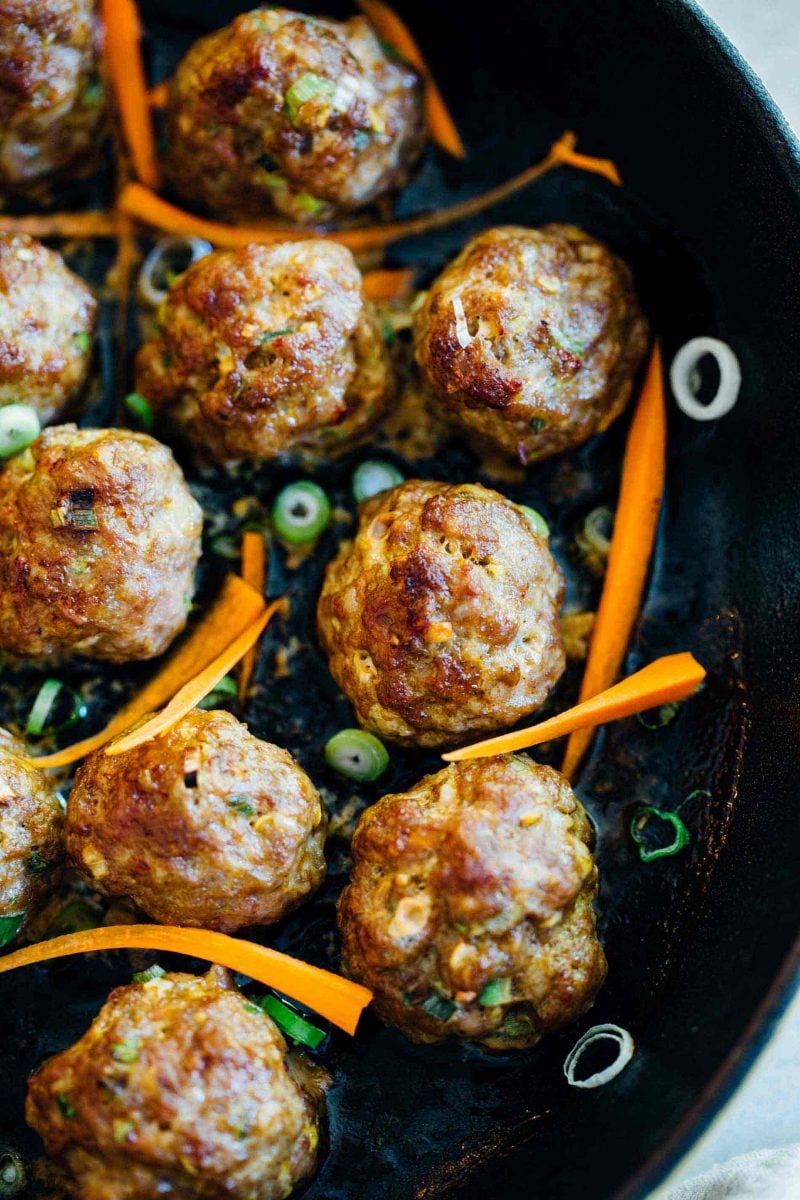 These Asian pork meatballs have a lot of flavor and are perfect topped on rice noodles or a bowl of rice! They are great for party appetizers too!