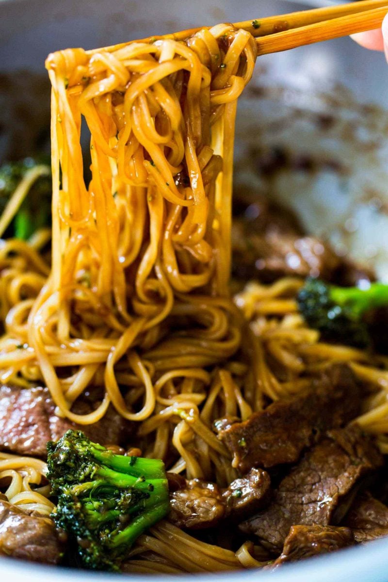 A take on the classic Chinese takeout dish but in a rice noodle dish! Super easy to make on a busy weeknight! This Asian beef and broccoli noodle dish is going to be your new favorite!